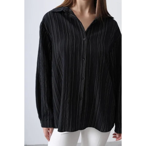 Çizgili İnce Gömlek  iyah