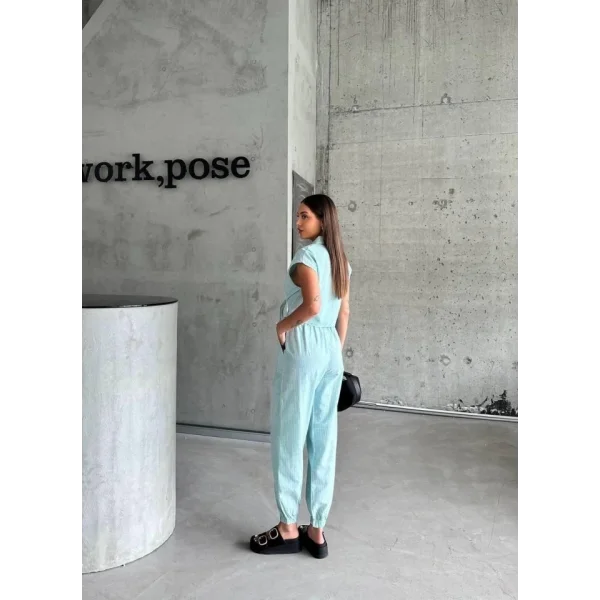 ÇİZGİLİ KETEN KOLSUZ CROP PANTOLON TAKIM - Yeşil