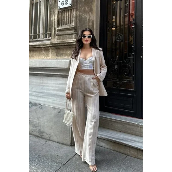 Çizgili Keten Takım 9425-22