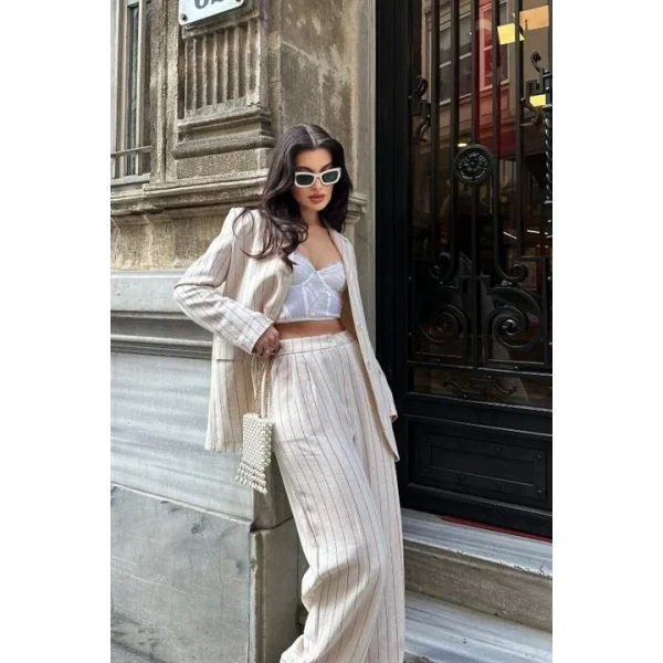 Çizgili Keten Takım 9425-22