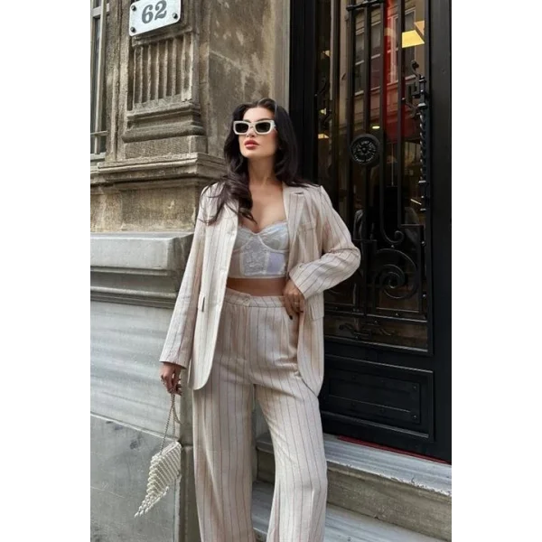 Çizgili Keten Takım 9425-22