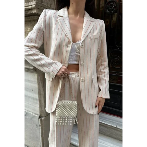 Çizgili Keten Takım 9425-22