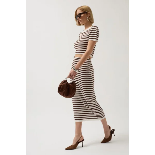 Çizgili Midi Dokulu Etek
