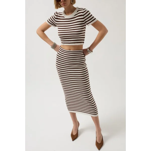 Çizgili Midi Dokulu Etek