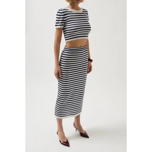 Çizgili Midi Dokulu Etek