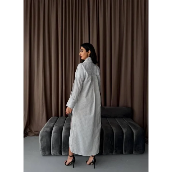 Çizgili Midi Gömlek Elbise