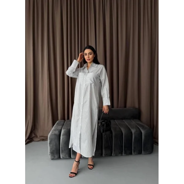 Çizgili Midi Gömlek Elbise