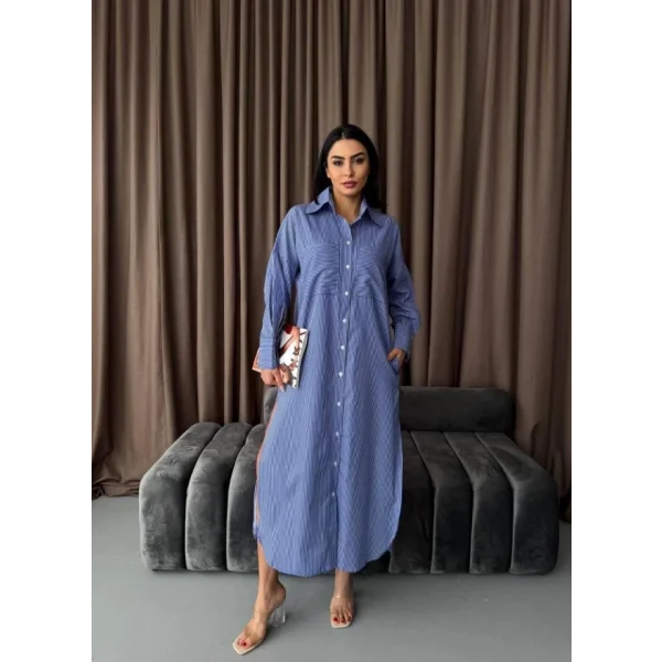 Çizgili Midi Gömlek Elbise