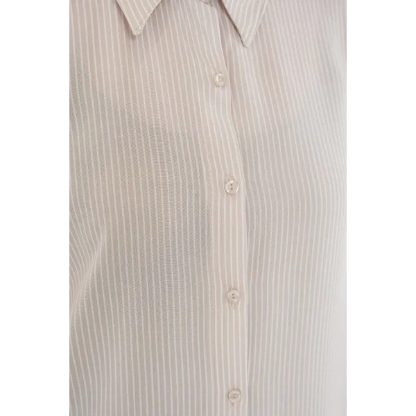 Çizgili Oversize Gömlek 20295  Krem