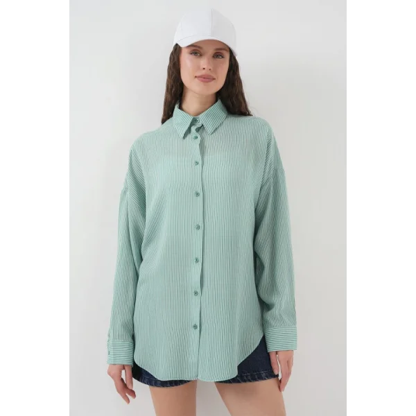 Çizgili Oversize Gömlek 20295  Mint