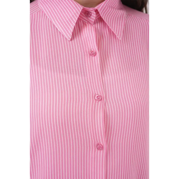 Çizgili Oversize Gömlek 20295  Pembe