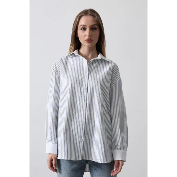 Çizgili Oversize Gömlek  Açık avi