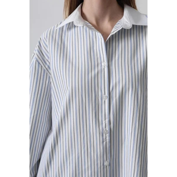 Çizgili Oversize Gömlek  Açık avi