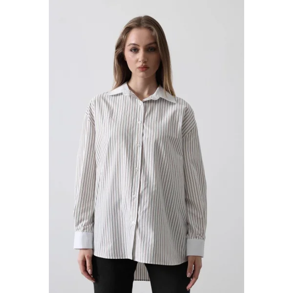 Çizgili Oversize Gömlek  Taş