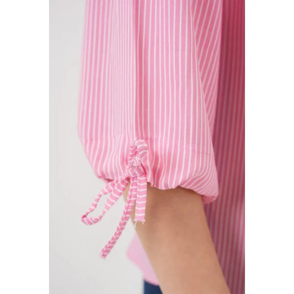 Çizgili Oversize Kısa Kol Gömlek 20296  Pembe