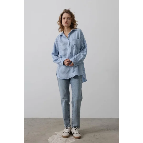Çizgili Tek Cep Gömlek - Bebe Mavisi