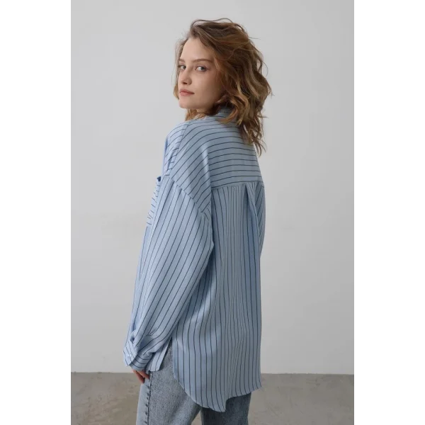 Çizgili Tek Cep Gömlek - Bebe Mavisi