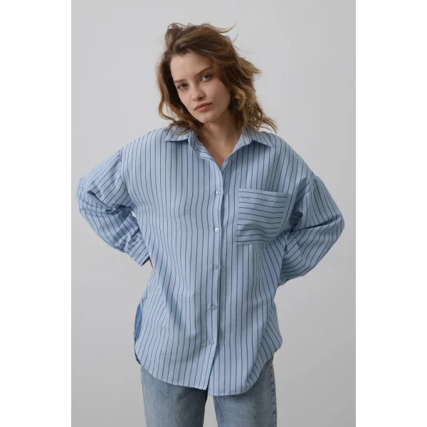 Çizgili Tek Cep Gömlek - Bebe Mavisi