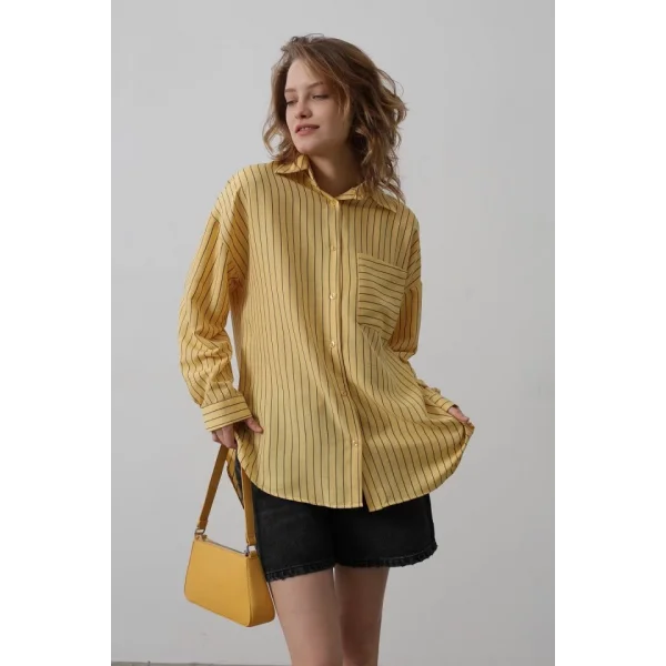 Çizgili Tek Cep Gömlek - Sarı