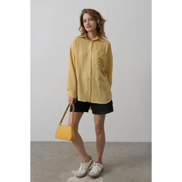 Çizgili Tek Cep Gömlek - Sarı