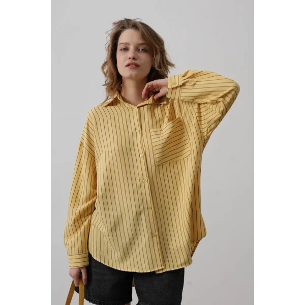 Çizgili Tek Cep Gömlek - Sarı