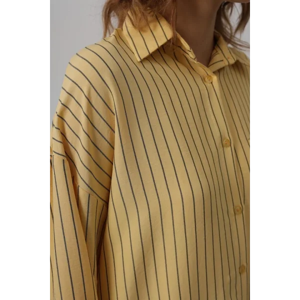 Çizgili Tek Cep Gömlek - Sarı