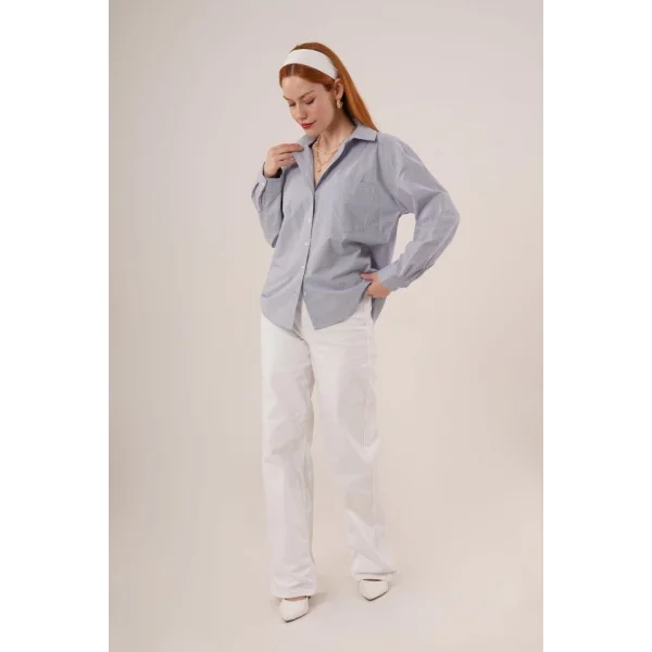 Çizgili Tek Cepli Klasik Kesim Düğmeli avi Gömlek