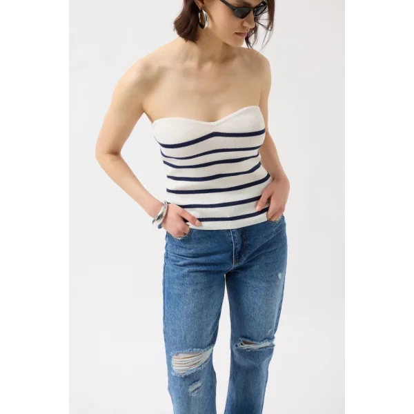 Çizgili traplez Dokulu Bluz