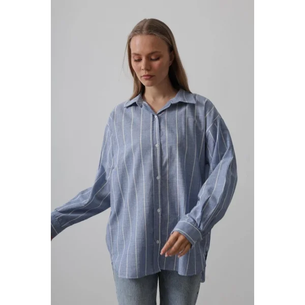 Çizgili Tunik Gömlek - Mavi Desen 1
