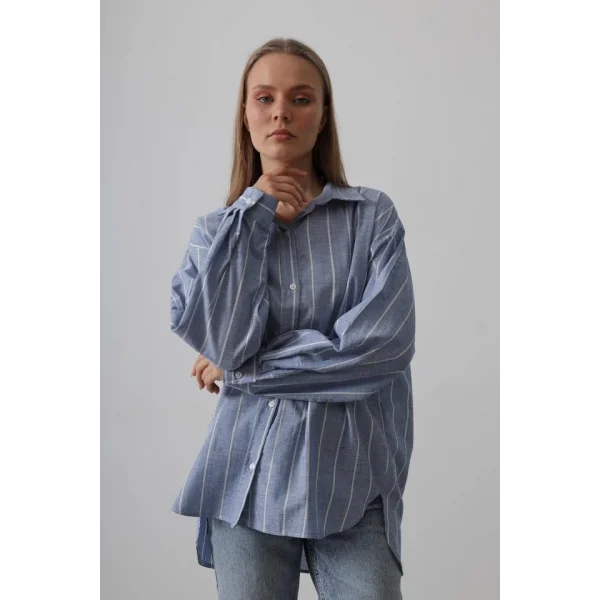 Çizgili Tunik Gömlek - Mavi Desen 1