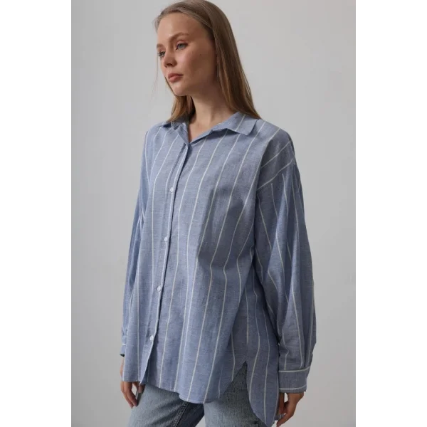 Çizgili Tunik Gömlek - Mavi Desen 1