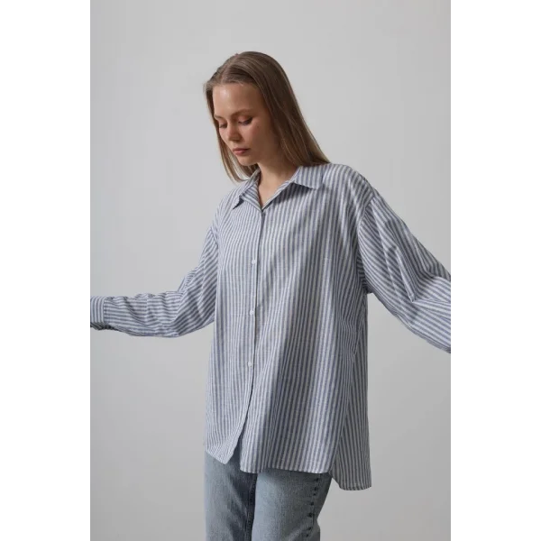 Çizgili Tunik Gömlek - Mavi Desen 4