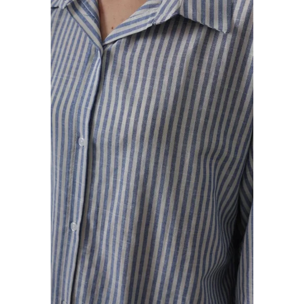 Çizgili Tunik Gömlek - Mavi Desen 4