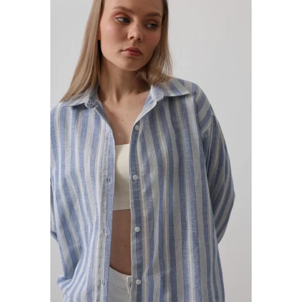 Çizgili Tunik Gömlek - Mavi Desen 5