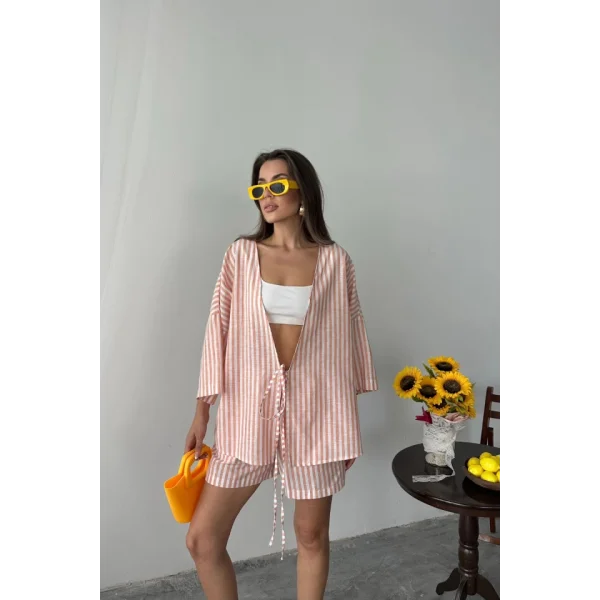 ÇİZGİLİ TUNİK -  ŞORT TAKIM - Orange