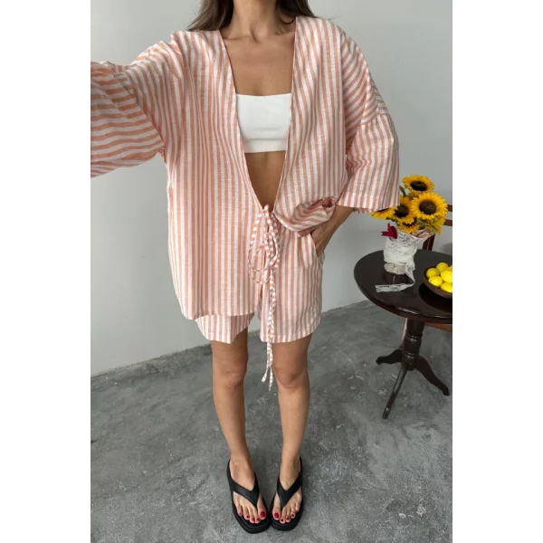 ÇİZGİLİ TUNİK -  ŞORT TAKIM - Orange