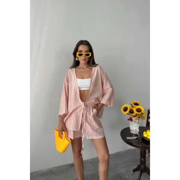 ÇİZGİLİ TUNİK -  ŞORT TAKIM - Orange