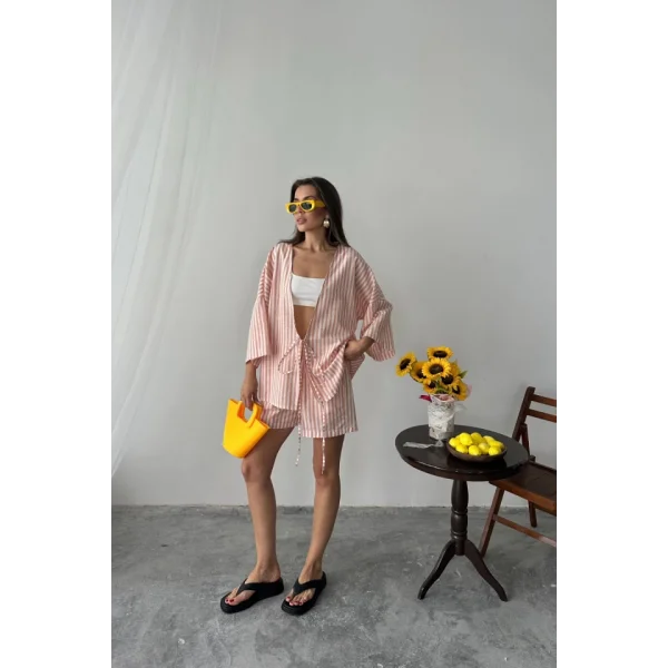 ÇİZGİLİ TUNİK -  ŞORT TAKIM - Orange