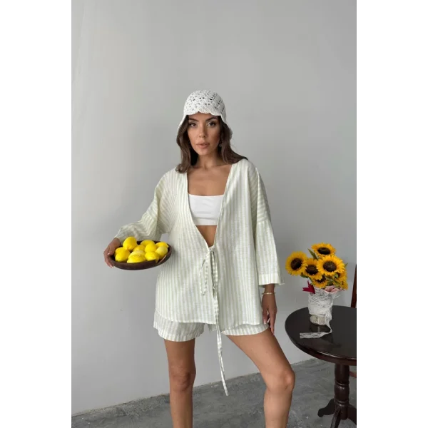 ÇİZGİLİ TUNİK -  ŞORT TAKIM - Yeşil