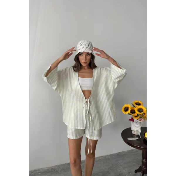 ÇİZGİLİ TUNİK -  ŞORT TAKIM - Yeşil