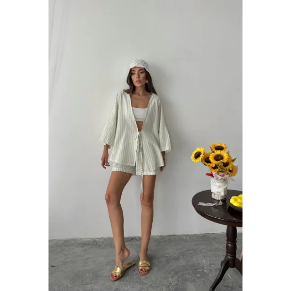 ÇİZGİLİ TUNİK -  ŞORT TAKIM - Yeşil