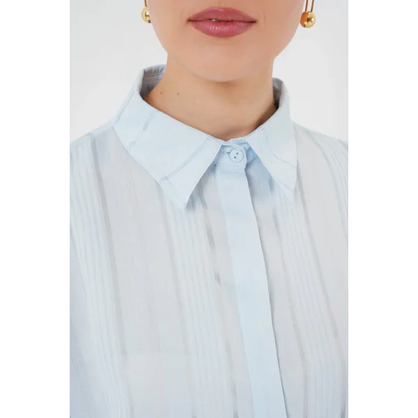 Çizgili Uzun Gömlek Tunik 5947 - Mavi