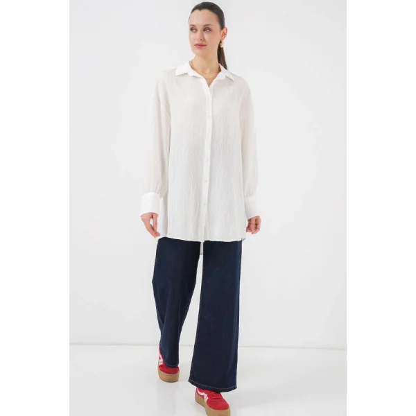 Çizgili Uzun Gömlek Tunik 5963 - Beyaz