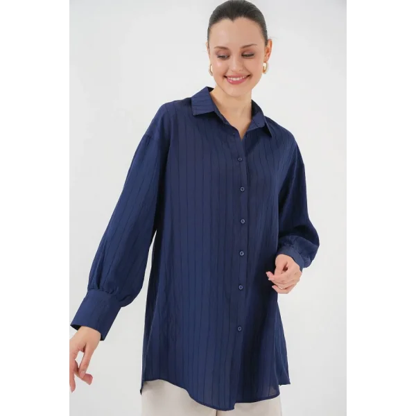 Çizgili Uzun Gömlek Tunik 5963 - Lacivert
