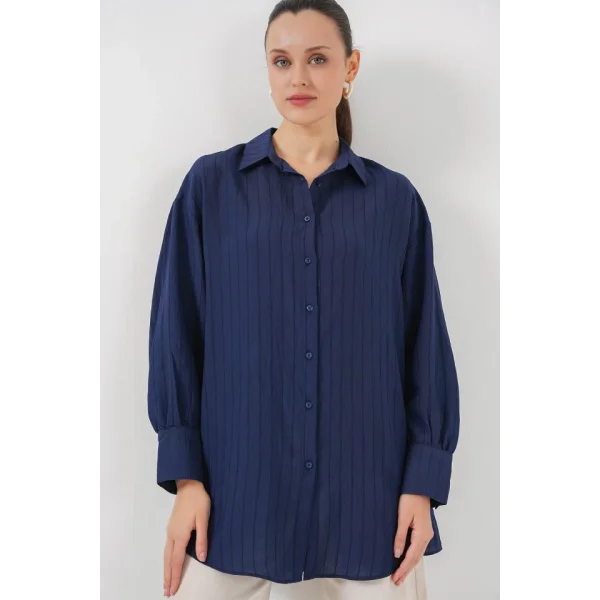 Çizgili Uzun Gömlek Tunik 5963 - Lacivert