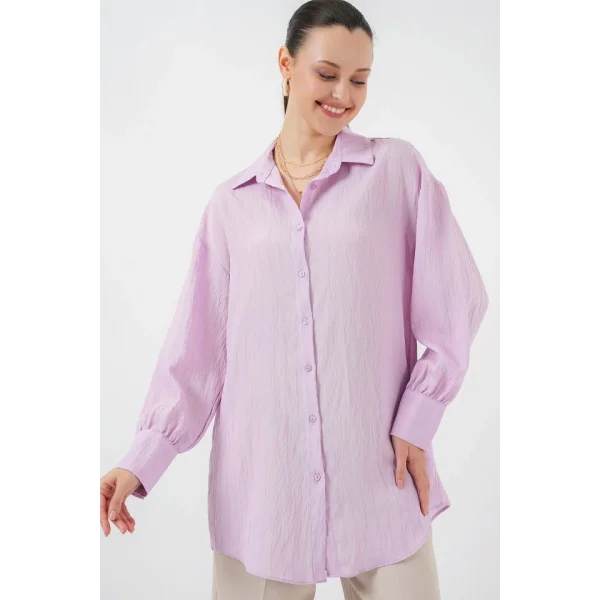 Çizgili Uzun Gömlek Tunik 5963 - Lila