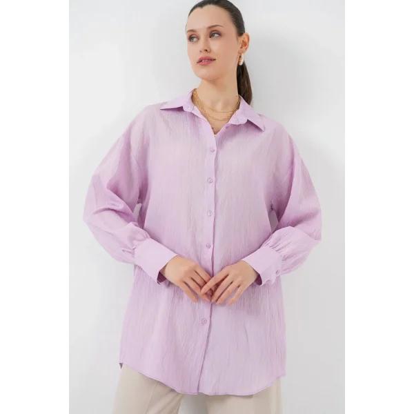 Çizgili Uzun Gömlek Tunik 5963 - Lila