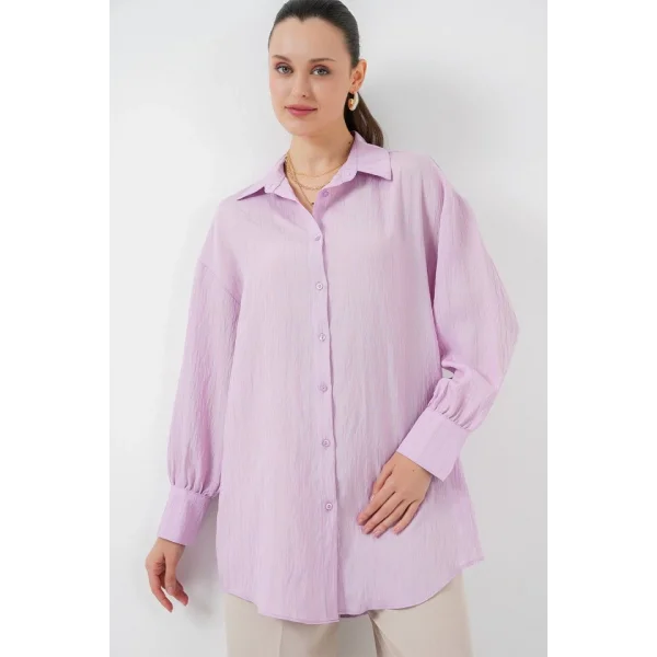 Çizgili Uzun Gömlek Tunik 5963 - Lila