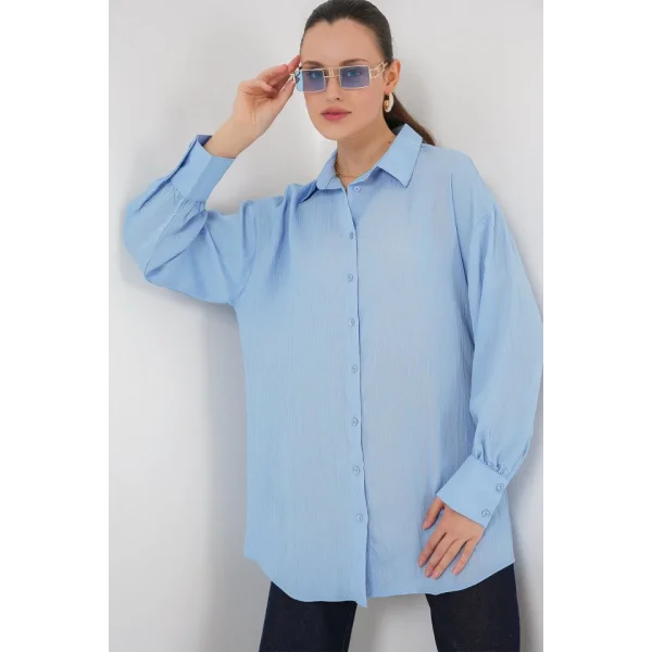Çizgili Uzun Gömlek Tunik 5963 - Mavi