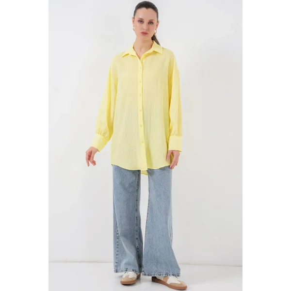 Çizgili Uzun Gömlek Tunik 5963 - Sarı
